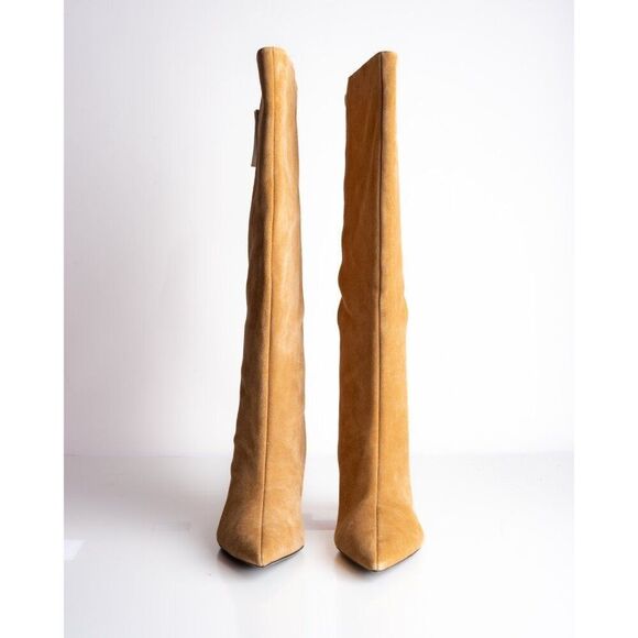 Zara Womens Knee High Boots Wide Shaft Split Leather Dark Tan US 11 EU 42 NWT - Picture 5 of 10